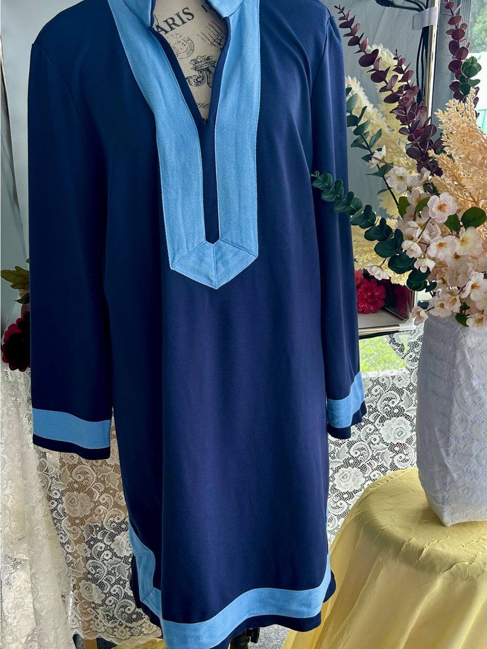 Sail to Sable Navy Tunic Dress with Light Blue Trim